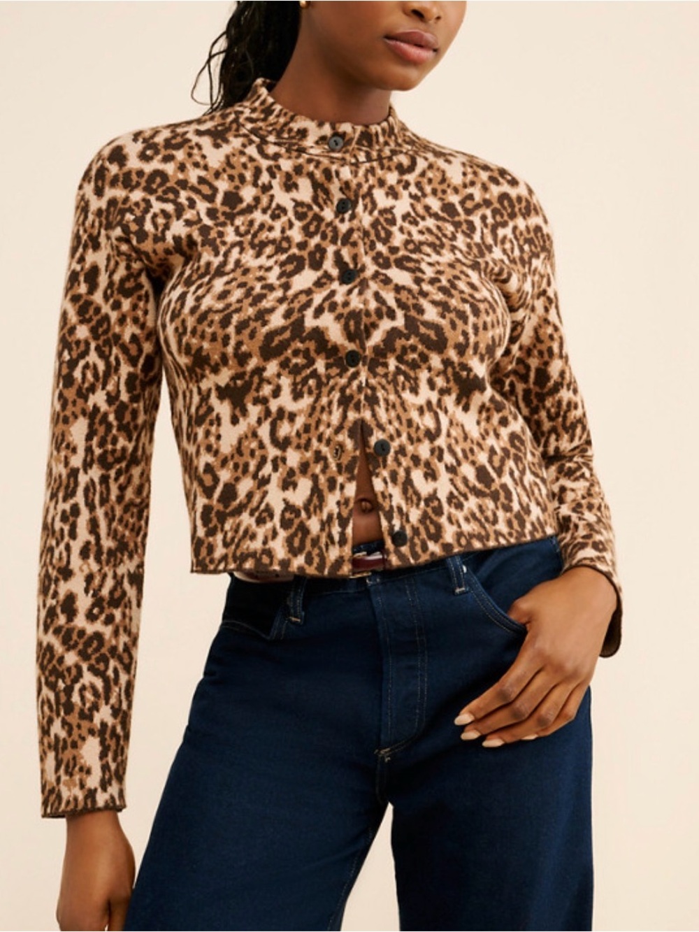 Drew Leopard Print Button-Front Cardigan